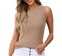 Arach&Cloz Womens Tops Sleeveless Vest Tank Top UK Wool Soft Summer Lightweight Knitted Jumper Casual Work Outfits, S Camel
