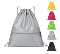 Arae Drawstring Backpack Bag with Front Pocket Waterproof Oxford Cloth, Lightweight Gym Sack for Sports and Travel (Gray, Large)