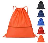 Arae Drawstring Backpack Bag with Front Pocket Waterproof Oxford Cloth, Lightweight Gym Sack for Sports and Travel (Orange, Large)