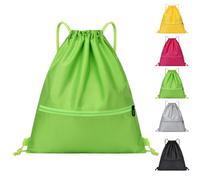 Arae Drawstring Backpack Bag with Front Pocket Waterproof Oxford Cloth, Lightweight Gym Sack for Sports and Travel (Green, Large)