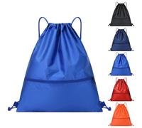 Arae Drawstring Backpack Bag with Front Pocket Waterproof Oxford Cloth, Lightweight Gym Sack for Sports and Travel (Blue, Large)