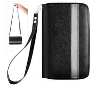 Arae Family Passport Holder Travel Wallet with RFID Blocking, Reflective Stripe, Detachable Straps, AirTag Slot, and Organizer for 5 Passports - Premium Leather Document Holder, Black