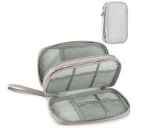 Arae PU Leather Travel Essentials Electronic Organizer - Double Layer, Waterproof Case for Cables, Chargers & More - Portable, Shockproof Pouch for All Electronics Accessories (Leather Gray, M)