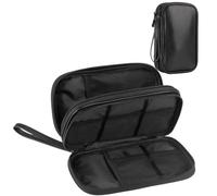 Arae PU Leather Travel Essentials Electronic Organizer - Double Layer, Waterproof Case for Cables, Chargers & More - Portable, Shockproof Pouch for All Electronics Accessories (Leather Black, M)
