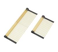 ARAINY Large Telescopic Draining Rack, Gold Roll Up Heat-Resistant Dish Drainer for Stainless Steel Sinks, Non-Slip Silicone Rolling Dish Drainer Roll Rack 18 Tube