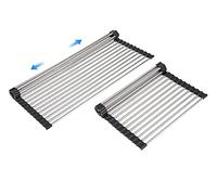 ARAINY Large Telescopic Drain Rack Roll Up Rack Heat-Resistant Dish Drainer Kitchen Sink Rack Over The Sink Dish Drying Rack Stainless Steel Dish Rack 18 Tube