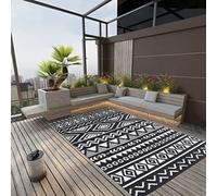 Arakil Outdoor Rug Black 190 x 290 cm Polypropylene Weatherproof Waterproof Non-Slip Easy to Clean Foldable for Patio Balcony Camping Picnic Blanket with Jacquard Pattern