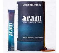 ARAM Shilajit Saffron Honey Sticks Natural Energy & Wellbeing Support Ayurvedic Blend of Shilajit Resin, Pure Honey & Real Saffron 30 Single-Serve Stick
