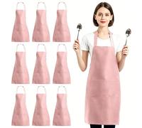 Aramanara 10 Pack Pink Aprons for Chef, Cooking Aprons for Women, Waterproof Adjustable Apron with 2 Pockets, Long Chef Apron for Kitchen, Restaurant, Home, Barbecue