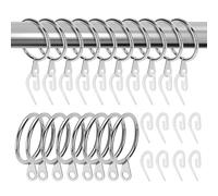 Aramanara 100 Pack Curtain Rings and Hooks, 30mm Internal Diameter Drapery Hanging Rings with Plastic Hooks, Metal Drape Sliding Eyelet Rings for Curtains Rods Shower Hanging(Silver)