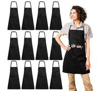 Aramanara 12 Pack Aprons for Chef, Black Cooking Aprons for Women, Men, Waterproof Adjustable Apron with 2 Pockets, Long Chef Apron for Kitchen, Restaurant, Home, Barbecue