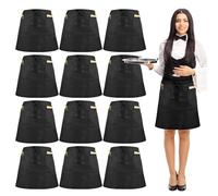 Aramanara 12 Pack Black Waitress Aprons, Waist Apron with Pockets, Waterproof Half Apron for Men and Women, Short Aprons for Chef Kitchen Cooking Bistro Cafe Waiter(40 x 60 cm)