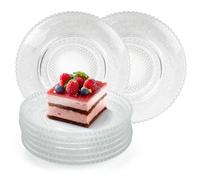 Aramanara 12 Pcs Small Glass Desert Plates, 6 inch Glass Side Plates | Clear Glass Salad Plates, Round Appetizer Plate with Carved Pattern for Cake Fruit Snack Starter