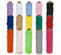 Aramanara 15 Rolls Colored Macrame Cord 3mm x 492 Yards, 4 Strand Twisted Soft Cotton Cord, Natural Cotton Twine, Macrame String for DIY Handmade Crafts Wall Hanging Plant Hangers
