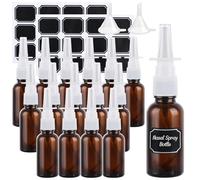 Aramanara 16 Pcs 30 ml Nasal Spray Bottle, Amber Glass Nose Fine Mist Sprayer, Empty Refillable Direct Spray Container with Funnels and Label for Saline Solution Water Perfume Travel