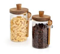 Aramanara 2 Pcs 750 ml Glass Kitchen Storage Jar with Lid and Spoon, Clear Cylinder Coffee Canister, Glass Airtight Food Storage Containers for Coffee Bean Tea Spices Sugar Grain