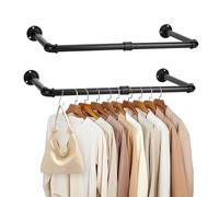 Aramanara 2 Pcs Wall Mounted Clothes Rail, 68 cm Industrial Pipe Clothes Rack, Detachable Hanging Clothes Rail for Bedroom Cloakroom(Black)