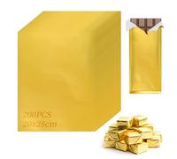 Aramanara 200 Pcs Chocolate Foil Wrappers, 20 x 28 cm Gold Aluminum Foil Wrapper, Chocolate Bar Wrapping Paper with Thick Paper Backing for Food DIY Candies Wrapping