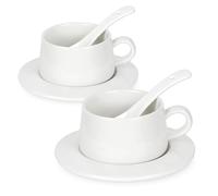 Aramanara 230 ml Tea Cup and Saucer Set of 2, Ceramic Cappuccino Cups, White Coffee Cups with Spoons for Coffee Tea Drinks Latte Americano Espresso