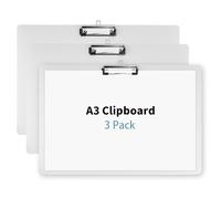 Aramanara 3 Pcs A3 Clipboards, Extra Large Landscape Clipboards with Metal Low Profile Clip, 32 x 44 cm Plastic Horizontal Paper Clip Pad for Drawing, Sketching(White)