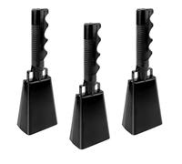 Aramanara 3 Pcs Metal Cowbell for Sports Events, 8.6 inch Noise Maker Cowbell with Handle, Cheering Loud Hand Call Bell for Football Match Stadiums Party Farm Marathon(Black)