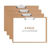 Aramanara 4 Pcs A3 Landscape Clipboard, Large Wooden Clipboard, 33x44.2 cm Horizontal Paper Clip Pad with Low Profile Clip for Drawing, Sketching, Writing Work