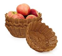 Aramanara 4 Pcs Small Wicker Storage Baskets, Round Wicker Display Basket | Wicker Woven Breads Serving Basket, Imitation Rattan Fruit Baskets for Serving Kitchen Food Vegetables Fruit Snacks