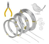 Aramanara 4 Rolls 20 m Aluminum Craft Wire, Bendable Metal Wire, Silver Flexible Modelling Wire with Pliers for DIY Sculpture Crafts Jewellery Modelling Making(0.8 mm, 1.0 mm, 1.5 mm, 2.0 mm)