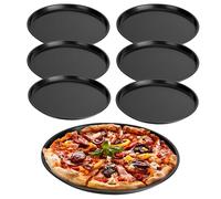 Aramanara 6 Pack 12 inch Pizza Serving Plates, Non-Stick Pizza Serving Trays for Oven, Round Carbon Steel Pizzas Baking Plates for Making Pizzas(30 cm, Black)