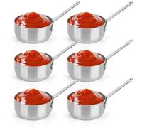 Aramanara 6 Pcs 100 ml Stainless Steel Sauce Pots, Mini Saucepan with Handle, Round Sauces Serving Pot, Dipping Sauce Cups for Condiment Gravy Pepper Milk