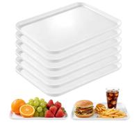 Aramanara 6 Pcs White Plastic Serving Trays, Rectangular Fast Food Trays, Reusable Plastic Serving Platters for Party Food Snacks Fruit Cookies Sandwich Sushi Dessert(30.5 x 22 x 1.5 cm)