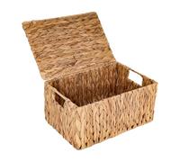 Aramanara Large Rectangle Wicker Hamper Storage Basket with Lid for Shelves | Dark Brown Seagrass Storage Baskets with Lids, Natural Woven Rattan Shelf Baskets for Bathroom Living Room Kitchen Office