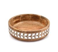 ARAMBH Handcrafted Mango Centerpiece Bowl with Burnt Interior and Whitewashed Design | Decorative Wooden Bowl for Dining, Coffee Table & Entryway Décor (25.4cm x 25.4cm x 7.62cm)
