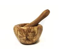 AramediA Mortar and Pestle Olive Wood, Tunisian Handicrafts Grinder Set for Kitchen Crush Spices - Garlic Smasher - Dimension: 5" Diameter x 3" -Pestle: 5.5" & 1.5"
