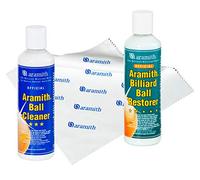 Aramith Bundle of 3 Items Billiard Ball Cleaner, Billiard Ball Restorer 8.4 fl.oz. Bottles & Aramith Microfibre Cloth
