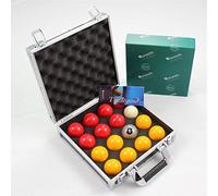 Aramith PREMIER Red & Yellow 2" Pool Balls & Sturdy Case - Silver 8 Ball Edition
