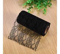 Aramox 10 Yard Long Floral Lace Roll, Vintage Ribbon Netting for Wedding Chair Sash Table Runner Bridal Shower Decorations, Soft Fabric Tulle Rolls in 9 Colors (Black)