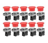 Aramox 10PCS BERM@ Emergency Stop Push Button Switch Emergency Shut Off Switch Alloy Silver Contacts Round E Stop Button BEM-XB2-01ZS 240V