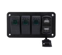 Aramox 3 Gang Rocker Switch Panel, Aluminum Dual USB with Voltmeter for Boat Car Truck 12V 24V Pre Wired (Green Light)