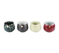 Aramox 4pcs Kiln Baked Tea Cup Set Ceramic Japanese Style Tea Cup Retro Kung Fu Teaware with Smooth and Gift Box for Family Tasting Home Drinking (Continuous Happiness)