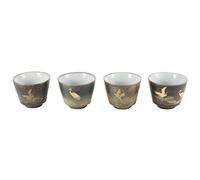 Aramox 4pcs Kiln Baked Tea Cup Set Ceramic Japanese Style Tea Cup Retro Kung Fu Teaware with Smooth and Gift Box for Family Tasting Home Drinking (Enjoy the Four Seasons)
