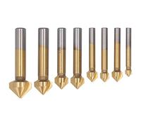 Aramox 8Pcs Chamfering End Mill HSS4241 Titanized Countersink Drill Bit Set 90 Degree Tips Rust Quick Install for Wood Metal Plastic Rubber Drilling