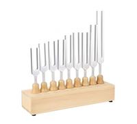 Aramox 9 Solfeggio Tuning Fork Set, Aluminum Alloy, with Silicone Hammer and Wooden Stand for DNA Healing, Chakra Sound Therapy, Meditation, 396Hz to 963Hz