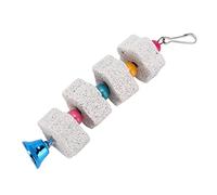 Aramox Bird Chew Toy, Mineral Stone Beak Grinding Toys with Bell for Parrots and Small Animals, 7.7in Hanging Chew