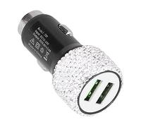 Aramox Bling USB Car USB Adapter 5V Rhinestone Decoration Dual Port Fast Charging Adapter USB Adapter Car Decoration Car Interior Accessory(White)
