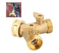 Aramox Brass Garden Hose Splitter, 2 Way Connector with Valve for Outdoor Gardening, Multi-Functional Use with Universal Compatibility