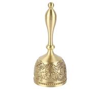 Aramox Brass Hand Bell, Carved Wedding Bell 4.7in with Curved Handle, Clear Ringing Sound, Pure Brass Finish for Family Dinner Party Bar School Service Use