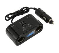 Aramox Car Cigarette Lighter Splitter Dual Socket Adapter with 2 USB Ports 2 Type C Ports 60W Fast Charging Digital Voltage Display for Phones Tablets Cameras