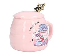 Aramox Ceramic Coffee Cup, Ceramic Mug 450ml with Lid and Spoon, Smooth Pottery Inner Wall, Ergonomic Grip, Cute Cartoon Drinkware for Office Home Tea Coffee Milk (Strawberry)