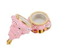 Aramox Ceramic Xmas Tree Box, Decorative Trinket Box Ornament with Bear Pattern for Home Decoration and Present Giving Pinkish